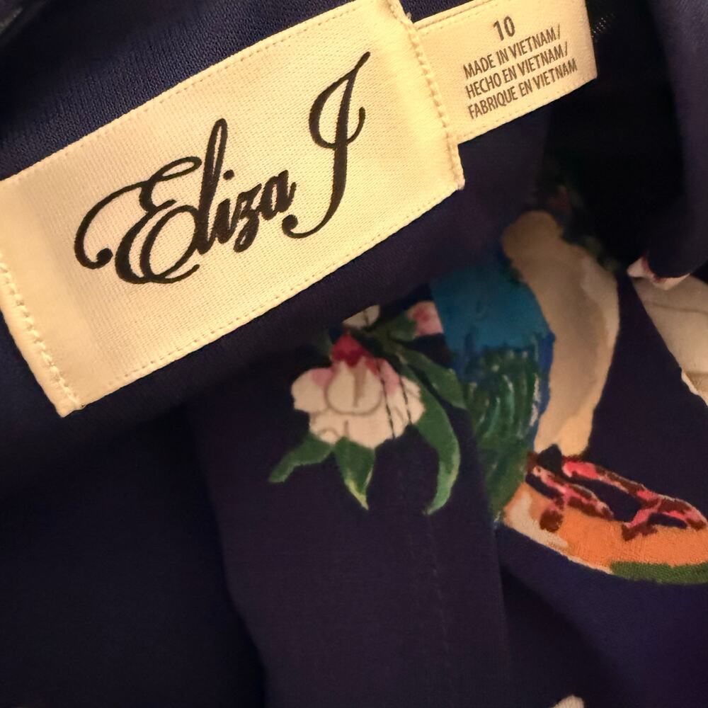 Eliza J wrap style floral print dress stretch slinky knit women's size 10 - Picture 4 of 13